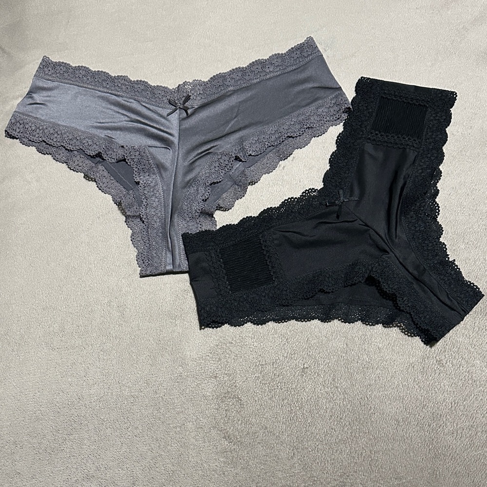 Elegant Lace Trim Panties - Gray and Black